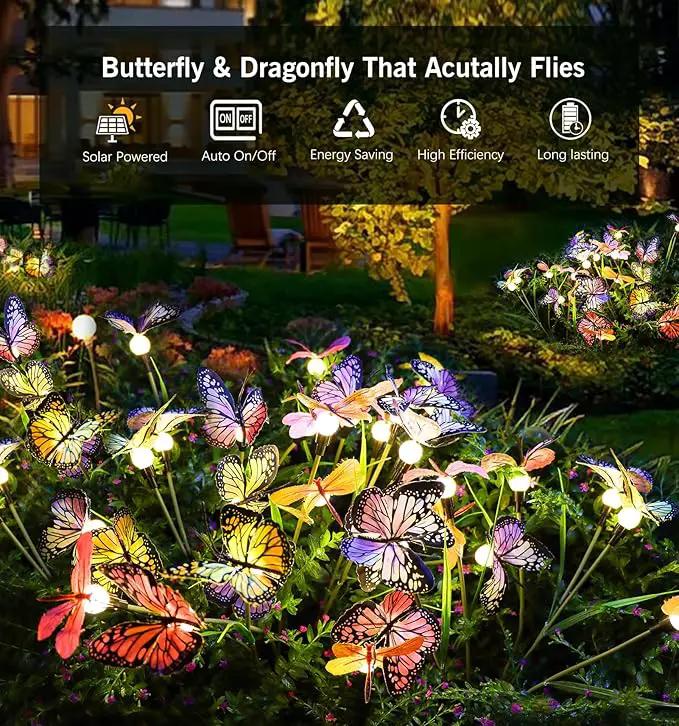 Aiscool Solar Garden Lights, Swaying Dance Butterfly Light Outside, Solar Outdoor Lights,Yard Patio Pathway Lawn Summer Decoration,Realistic Butterflies & Dragonflies(2 Pack) by GreenHaven Gardens