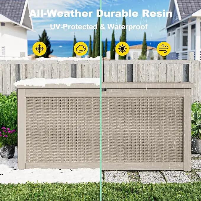 260 Gallon Outdoor Deck Box,Storage Lockable Waterproof Patio Furniture,Garden Tools,Cushions,Pool Accessories Outside Storage Resin Box(Grey) by GreenHaven Gardens