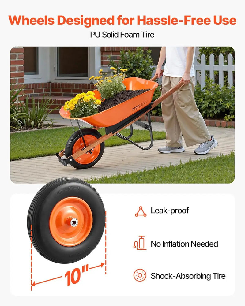 VEVOR Wheelbarrow Cart, 5 Cu. Ft. Load & 265 lbs Capacity, One Wheel Garden Dump Cart, Garden Wagon with Metal Handle & 16" Wide Track Wheels, Easy Loading Utility Yard Cart & Wagons for Lawn Farm by GreenHaven Gardens