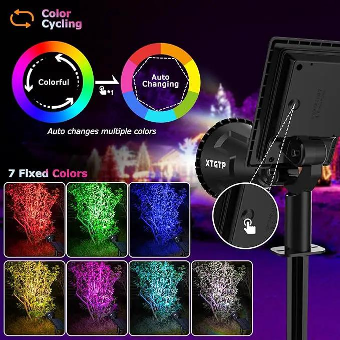 Solar Spotlights Outdoor Color Changing, 180°Adjustable Flag Pole Lights, IP67 Garden Lights Solar Powered Waterproof, Wall Lights for Garden Pool Area Pond, Landscape Solar Light for Yard by GreenHaven Gardens