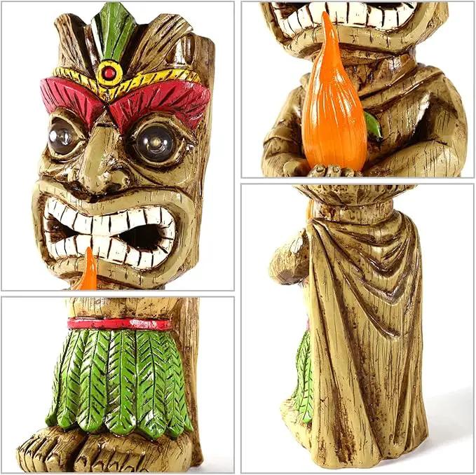 13" Tall Solar Torch Tiki Garden Statue, Resin Large Tiki Decor Figurine with Solar Lights, Hawaiian Tiki Man, Outdoor Patio Yard Lawn Bar Party Beach Pool Pond Decoration, Valentine's Day Gift by GreenHaven Gardens