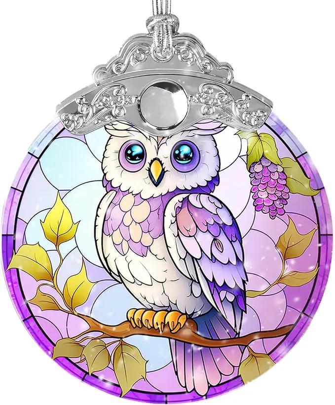 Stained Glass Suncatcher, Jocidea Owl Ornament, Christmas Ornaments, Holidays Ornaments, Christmas Tree Decor, Owl Decor for Home, Owl Gifts by GreenHaven Gardens