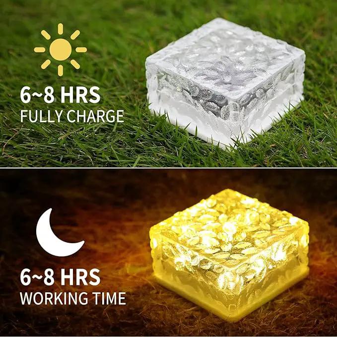 4Pack Solar Brick Lights,4.3 * 4.3in Outdoor Solar Lights,Pavers Lights,Solar Pathway Lights Outdoor Waterproof for Garden Courtyard Pathway, Ice Rock Cube Lights by GreenHaven Gardens