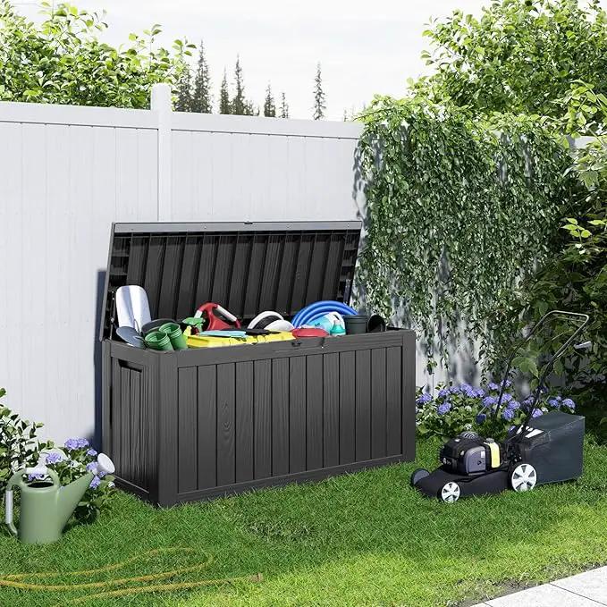 80 Gallon Resin Deck Box, Lockable Patio Outdoor Storage Box for Furniture, Garden Tools and Tools Storage, Waterproof Outside Storage Box - Black by GreenHaven Gardens