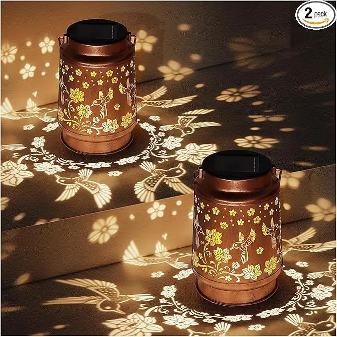 2 Pack Solar Lanterns Outdoor Waterproof Hummingbird Garden Decor Birthday Gifts for Women Mom Grandma Hanging Solar Lights Metal Solar Decoration Outside for Yard, Patio, Backyard, Porch by GreenHaven Gardens