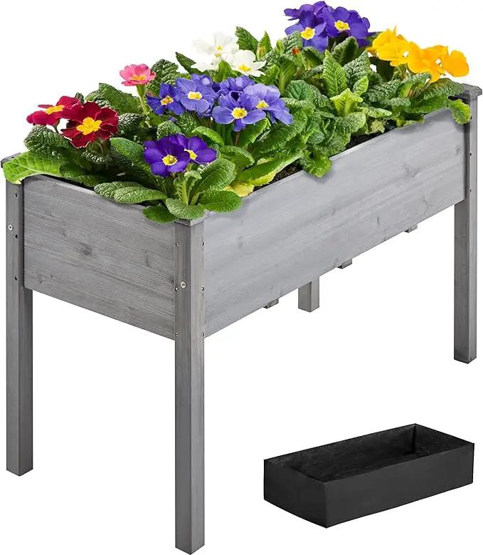 Yaheetech 1pc Raised Garden Bed Outdoor with Legs Horticulture Elevated Wood Planter Boxes w/Stable Rectangle Structure Standing Planter for Vegetables Flowers Herbs Planting,Gray by GreenHaven Gardens