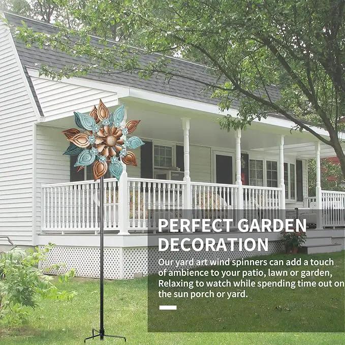 Decoroca Outdoor Wind Spinners Copper - 360 Degrees Metal Swivel Flowers&Leaves Wind Spinners for Patio, Lawn, Yard and Garden - for Classical Style - Festival Outdoor Decor by GreenHaven Gardens