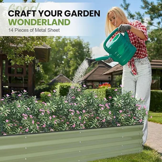 5-in-1 Adjustable Raised Garden Bed Kit | Galvanized Planter Boxes for Vegetables, Flowers | 12" Tall, Multiple Sizes (8x3x1ft, 9x2x1ft, 10x1x1ft, 6x5x1ft, 7x4x1ft) | Outdoor Metal Raised Bed, Green by GreenHaven Gardens