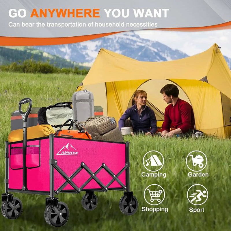 Collapsible Folding Wagon Cart, 350LBS Utility Large Capacity Cart Foldable Wagon with All Terrain Wheels, Grocery Wagons Carts for Garden Shopping Sports Camping, Rose by GreenHaven Gardens