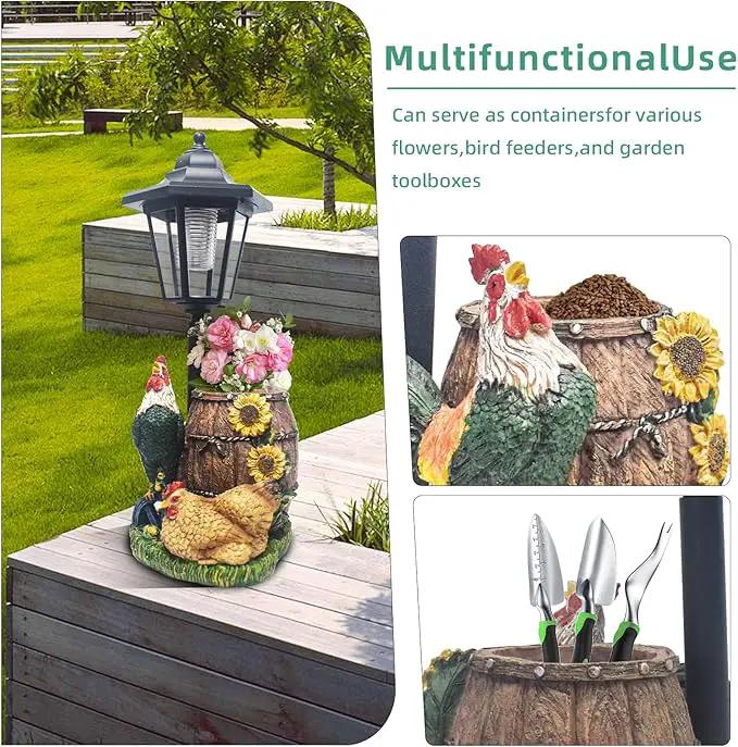 Rooster Statues Outdoor Solar Sculptures with Solar Lights and Flowerpot Funny Garden Decor Animal Figurines Resin Outdoor Statues for Patio Yard Lawn Balcony Grandma Mom Gifts by GreenHaven Gardens