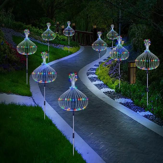 Solar Garden Firework Lights Outdoor 8 Pack, 8 Modes, 120 LED Waterproof Copper Wire DIY Solar Decorative Lights with Remote Control, for Yard Pathway Party Decor