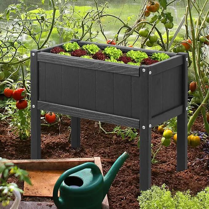 Raised Garden Bed with Drainage Hole Waterproof HDPE Elevated Planter Box with Legs Stable and Durable to Plant Herb Vegetable Flower,Patio,Balcony Outdoors/Indoors Black by GreenHaven Gardens