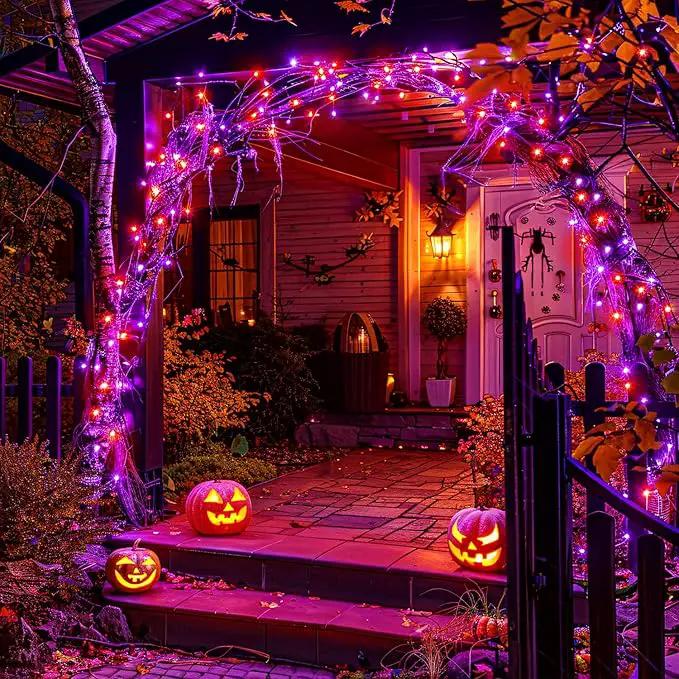 2 Pack Orange and Purple Halloween Lights, Total 151ft 400 LED Halloween Solar Lights Outdoor,8 Modes Solar String Lights Outdoor Waterproof by GreenHaven Gardens