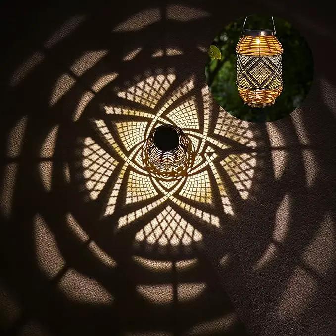2 Pack Solar Lanterns Outdoor Waterproof,Rattan with Metal Hanging Solar Lights Boho Lanterns Decorative Lights with Handle for Patio Pathway Courtyard Tree Garden Yard Fence by GreenHaven Gardens