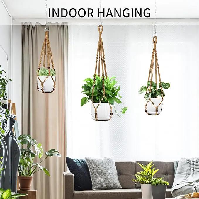 3 Pack Macrame Plant Hanger - 35"/29"/23" Different Sizes, Hanging Planter Basket Flower Pot Holder for Indoor Outdoor, Boho Home Decor, Brown (POTS NOT Included) by GreenHaven Gardens