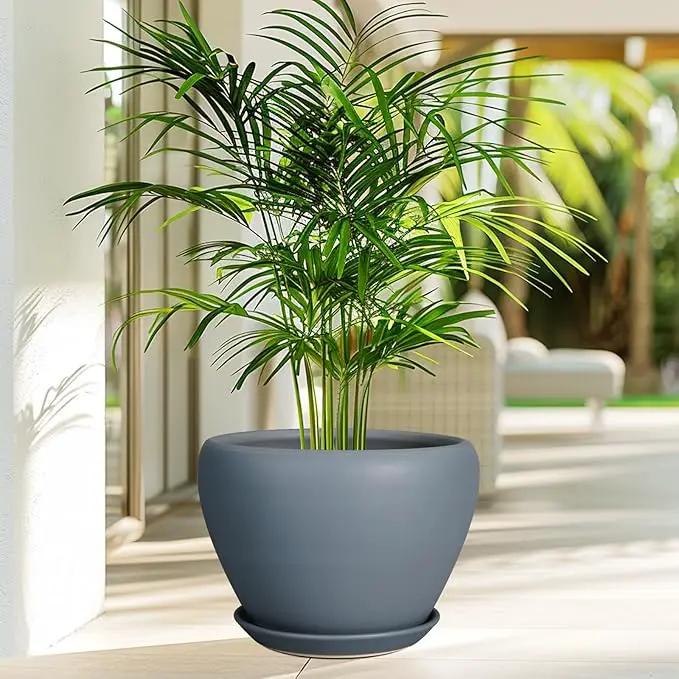 10 Inch Plant Pot - Ceramic Planter for Indoor Plants Large Plant Pot with Drainage Hole and Saucer Round Outdoor Planter Modern Flower Pot for Home Decor Gray by GreenHaven Gardens
