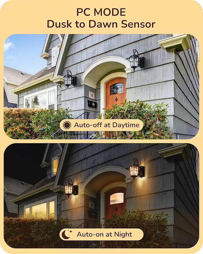 EDISHINE Dusk to Dawn Outdoor Wall Lights, Porch Light Fixture with GFCI Outlet, Exterior Wall Lantern with E26 Socket, Waterproof Outside Wall Sconce Wall Mount Lamp for Front Door, Patio, Garage by GreenHaven Gardens