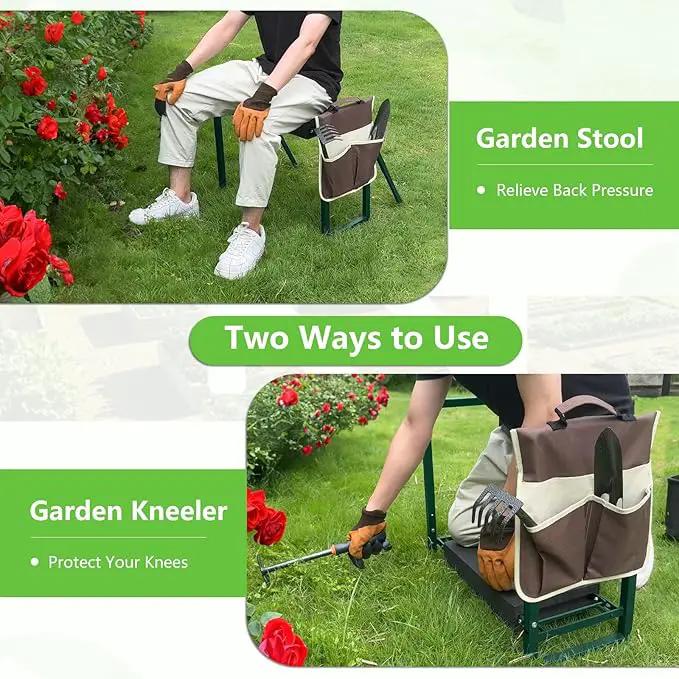 seasky Foldable Garden Kneeling and Seat,Anti-Tipping Garden Stool Widened Thick Soft Kneeling Pad, Heavy Duty Gardening Stool with Garden Tool Bag,Gardening Gift for Women(Without Gloves) by GreenHaven Gardens