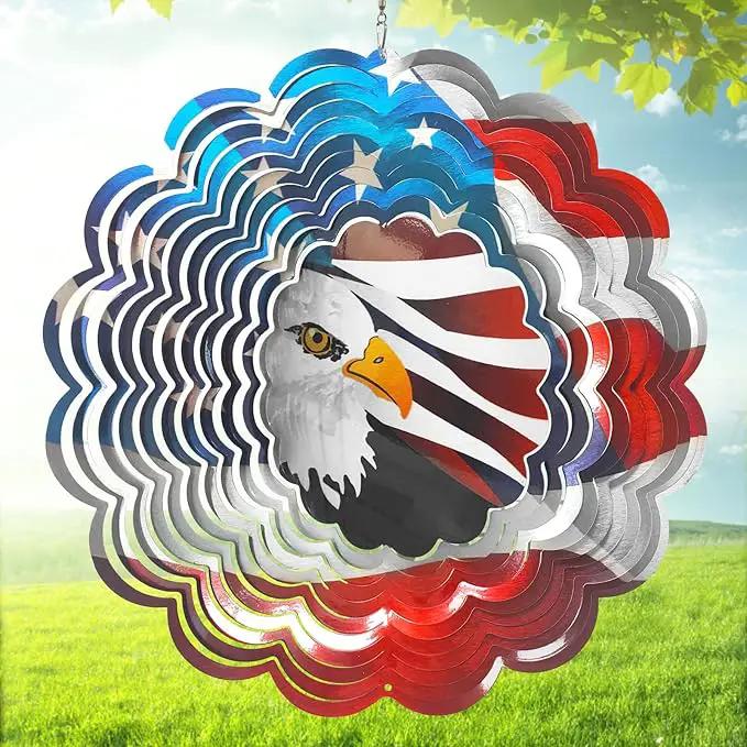 Wind Spinner - American Flag Eagle Wind Spinners, Hanging Wind Sculptures, 12in 3D Metal Birds Wind Catcher, Outdoor Garden Decor Yard Art Patriotic Decoration Eagle Gifts for Men Women by GreenHaven Gardens
