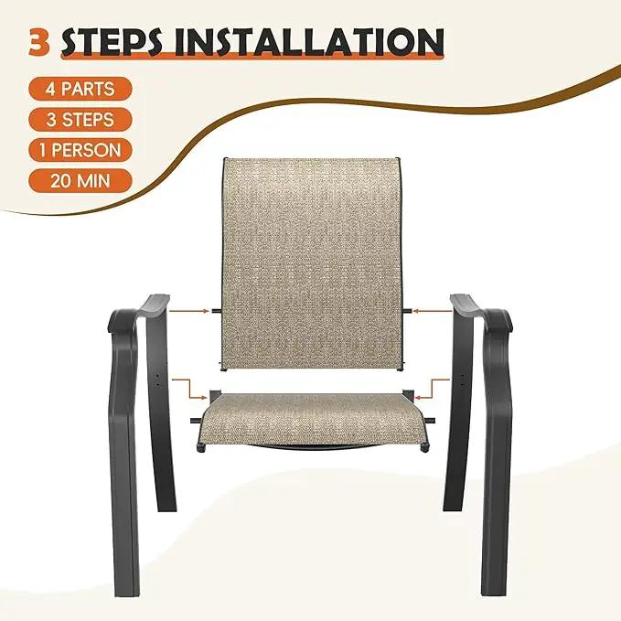 UDPATIO Patio Dining Chairs Set of 6, High Back Wide Seat Outdoor Furniture Chairs with All Weather Breathable Textilene, for Garden Lawn, Brown by GreenHaven Gardens