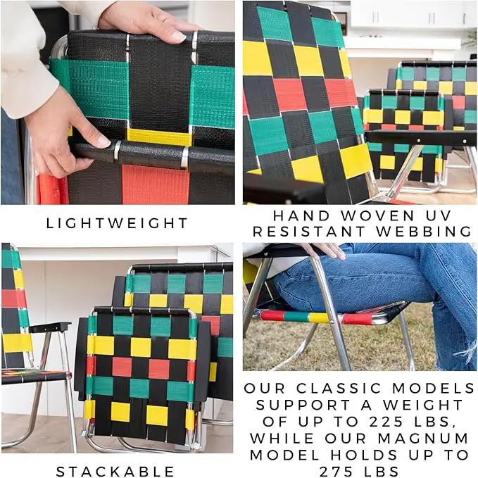 Lawn Chair USA Folding Aluminum Outdoor Patio Lawn Chair | Heavy-Duty Webbed Chairs for Camping, Sports, Beach, Yard & Tailgating | Lightweight Portable | Classic - Florida Theme by GreenHaven Gardens