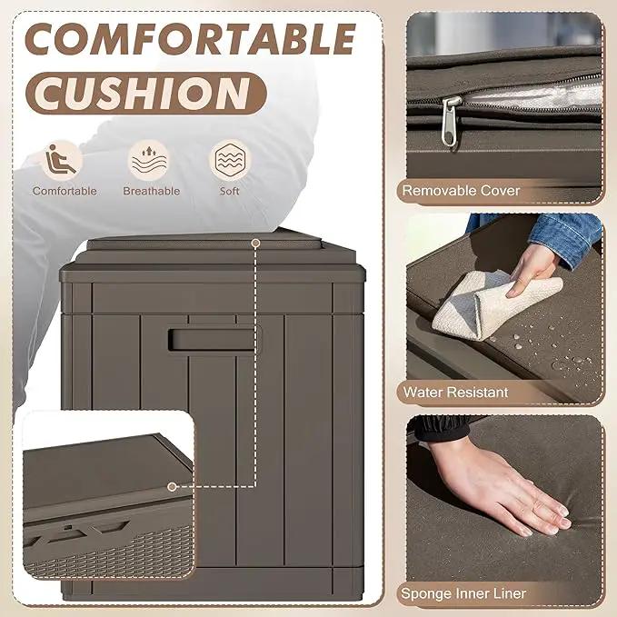 Devoko 100 Gallon Deck Box, Waterproof Resin Outdoor Storage Box with Cushion for Outside, Large Outdoor Storage Bench Cabinet Lockable for Patio Furniture and Garden Tools (Brown) by GreenHaven Gardens