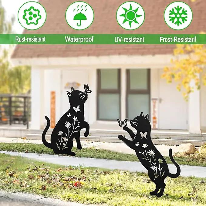 Metal Cat Garden Decor for Outside,Set of 2 Black Cat Silhouette Garden Stakes,Cat Yard Decor Outdoor by GreenHaven Gardens