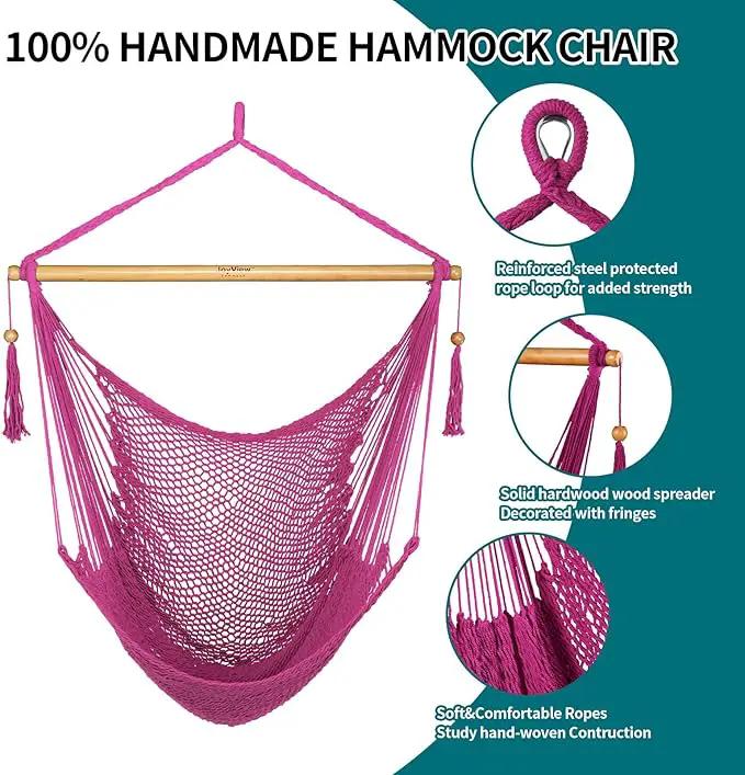 JoyView Hammock Chair with Spreader Bar Caribbean Hammock Swing Chair 300 LBS Weight Capacity XL Rope Hanging Chair for Outdoor Indoor Garden Yard - Pink by GreenHaven Gardens