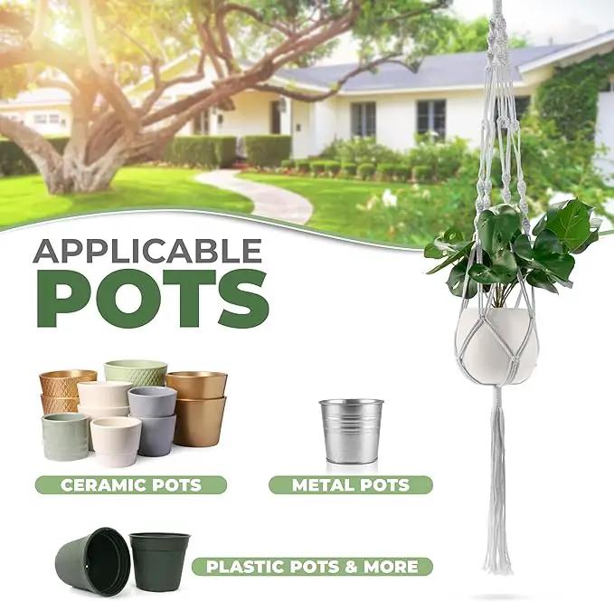 Sorbus Macrame Plant Hanger (6 Pack) Indoor Outdoor Hanging Plant Pots Cotton Rope, Elegant for Home, Patio, Garden (White) by GreenHaven Gardens