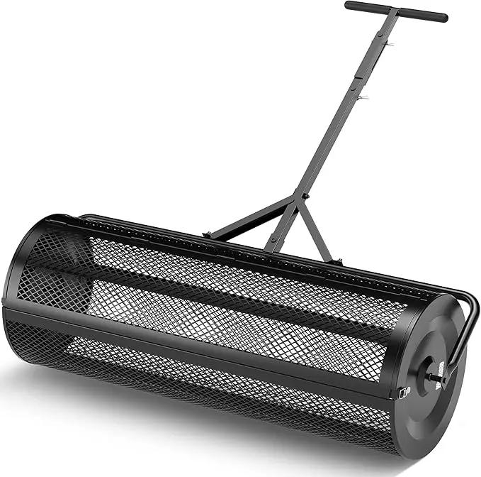 Walensee 44 Inch Compost Spreader Peat Moss Spreader with Side-Latch Design, Upgraded Large-Capacity Metal Mesh Roller for Lawn and Garden Care, Durable Manure Spreader for Seeding and Fertilizing by GreenHaven Gardens