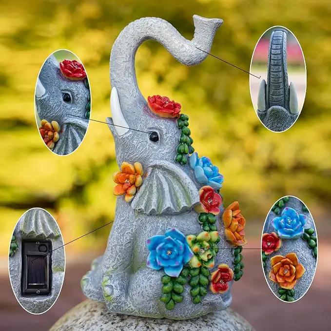 Elephant Garden Statue Solar Lamp with 8 Led Lights Decor Outdoor Resin Waterproof Sculpture Patio Lawn Yard Porch Decorations Housewarming Gifts for Women Mom Grandma by GreenHaven Gardens