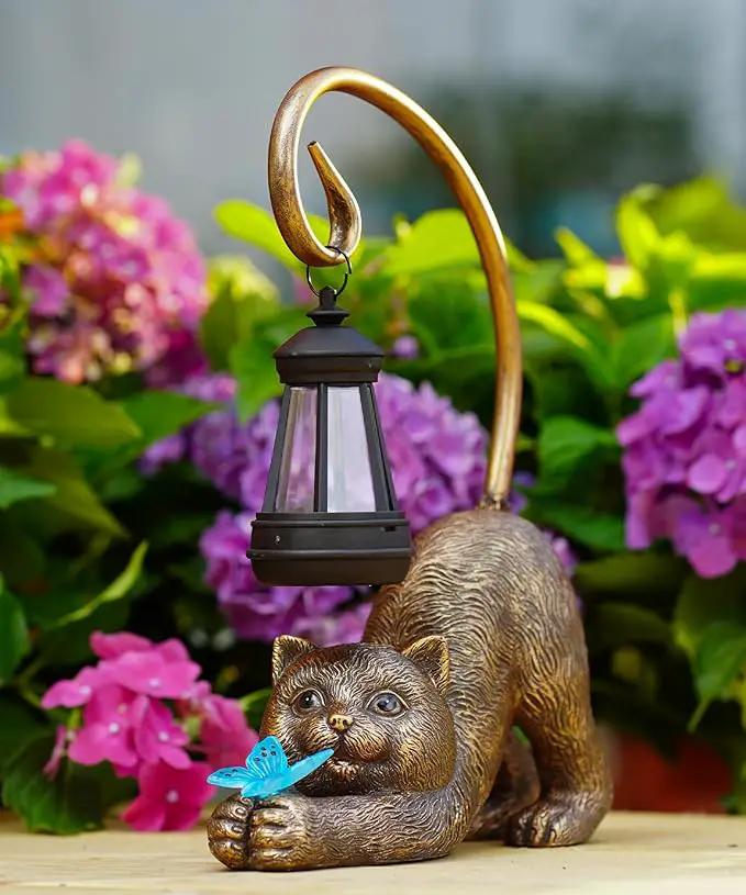 Solar Cat Garden Statue for Outdoor: Outside Sculptures Decor for Art Patio Balcony Yard Lawn – Unique Birthday Gift for Women Mom Grandma by GreenHaven Gardens