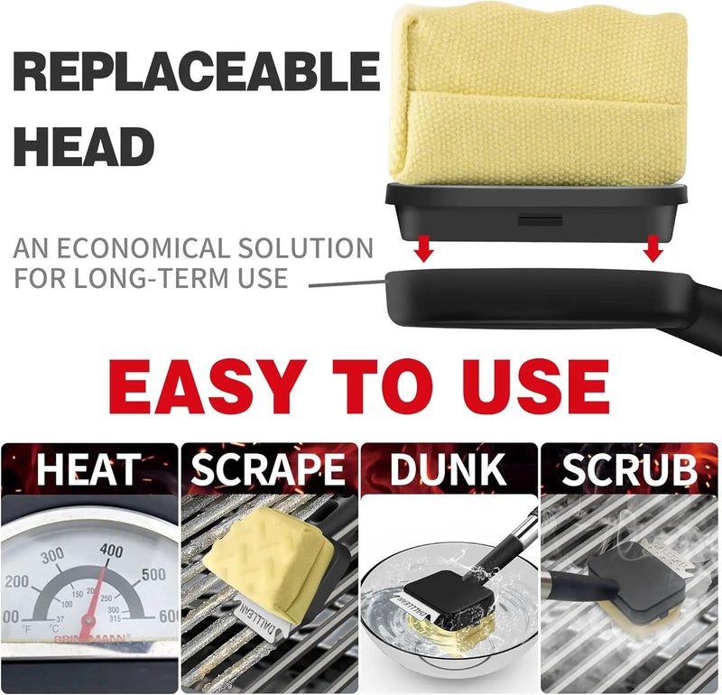 BBQ Grill Brush Bristle Free for Outdoor Grill, Replaceable Head Cleaning Brush, Steam Grate Cleaner, BBQ Cleaning Brush, Scraper for Grill Grates, Safe Barbecue Grill Brush by GreenHaven Gardens