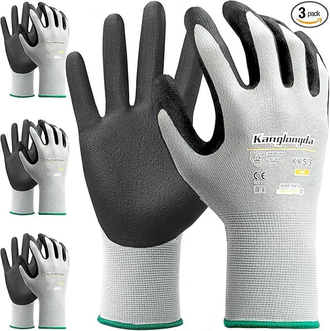 Kebada Foam Nitrile Coated Work Gloves, 3 Pairs Nylon Gloves with Grip, Ideal for Package Handling, Warehouse, Mechanic and Light Duty Construction, Small by GreenHaven Gardens