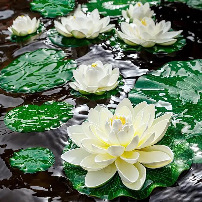 Lily Pad for Ponds, 9 PCS Artificial Lotus, Realistic Water Floating Foam Lotuses Fake Lily Pad for Home Garden Patio Pond by GreenHaven Gardens