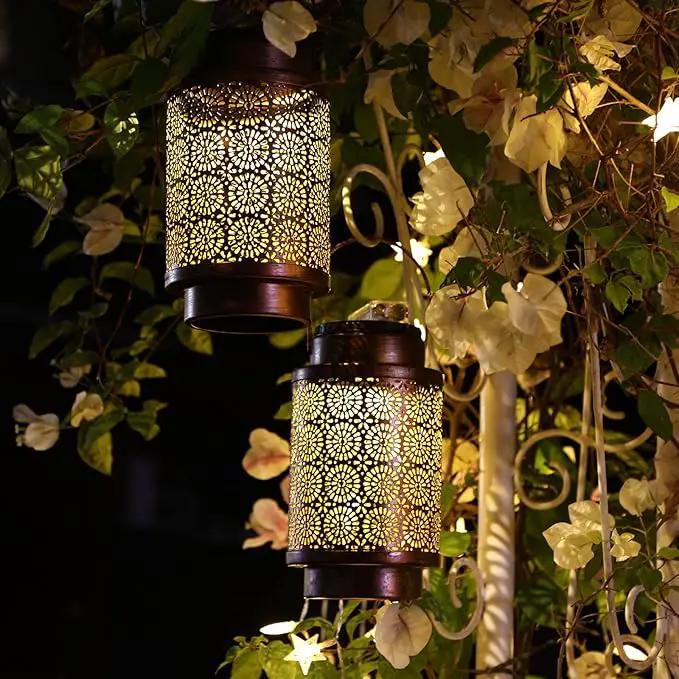 2 Pack Solar Lanterns Outdoor Waterproof, Hanging Led Lantern Garden Decorative, Metal Decorative Garden Lights, Solar Outdoor Lights Decor for Table Patio Garden Yard Pathway, Bronze, T00012 by GreenHaven Gardens