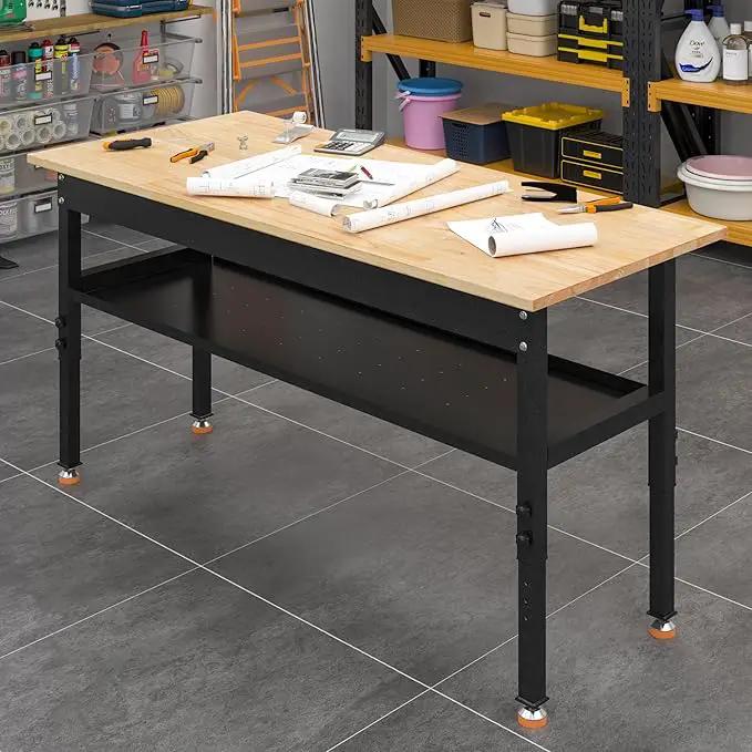 48"/60'' Adjustable Workbench, Rubber Wood Work Bench Heavy-Duty with Partition,2000 LBS Load Capacity Hardwood Work Table for Garage, Workshop, Home, Office, Easy Assembly (w/partition,48'') by GreenHaven Gardens