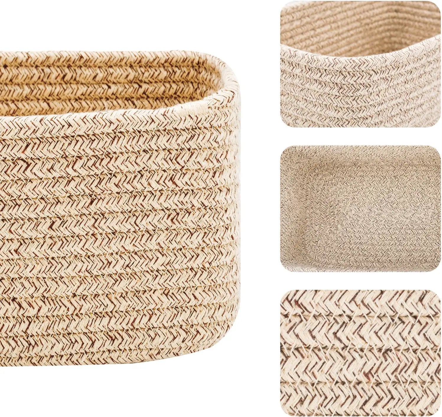 Small Storage Baskets for Organizing | Closet Organizer Bins | Shelf Toy Basket | Woven Rope Baskets | Cube Decorative Box | Shallow Basket | 11.5x7.5x4.7” | 3 Packs Mixed Brown by GreenHaven Gardens