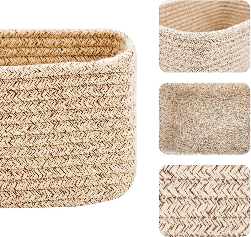Small Storage Baskets for Organizing | Closet Organizer Bins | Shelf Toy Basket | Woven Rope Baskets | Cube Decorative Box | Shallow Basket | 11.5x7.5x4.7” | 3 Packs Mixed Brown by GreenHaven Gardens