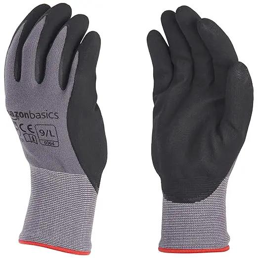 Amazon Basics Micro-Foam Nitrile Coated Work Gloves, Nylon Liner Fiber, Touch Screen, Grey, Size 9/L, 12 Pairs by GreenHaven Gardens