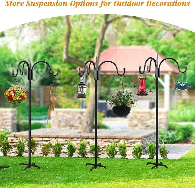 FEED GARDEN [Upgrade Version 92 Inch Three Shepherd Hooks for Outdoor,Bird Feeder Pole with 5 Prong Base, Adjustable Shepard Hooks for Hanging Plant, Solar Lanterns, Wind Chimes, 2 Pack by GreenHaven Gardens