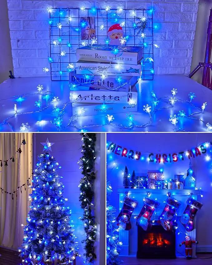 Brightown Solar Christmas Snowflake String Lights, 72FT 200 LED Outdoor Waterproof Fairy Lights with 8 Lighting Modes for Wedding, Party, Tree, Room, Garden, Patio, Yard, Home, Blue&White by GreenHaven Gardens