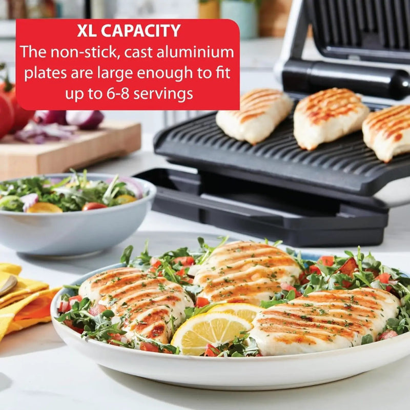 T-Fal OptiGrill Stainless Steel XL Electric Grill 6 Servings 9 Intelligent Automatic Cooking Modes 1800 Watts Nonstick Removable Plates, Dishwasher Safe, Indoor, Frozen Food by GreenHaven Gardens