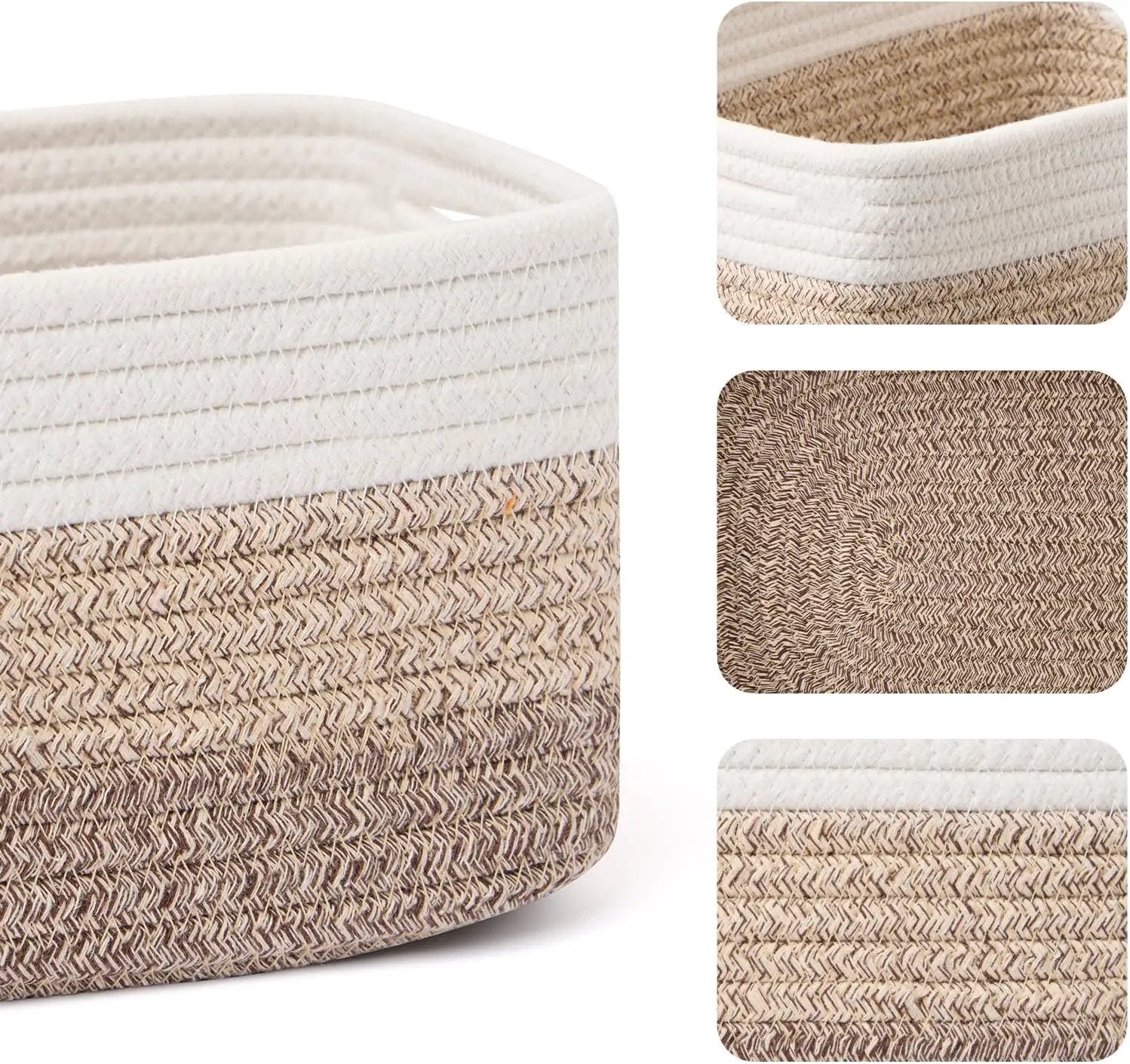 Small Storage Baskets for Organizing | Closet Organizer Bins | Shelf Toy Basket | Woven Rope Baskets | Cube Decorative Box | Shallow Basket | 13x8.5x5.1” | 4 Packs Gradient Brown by GreenHaven Gardens