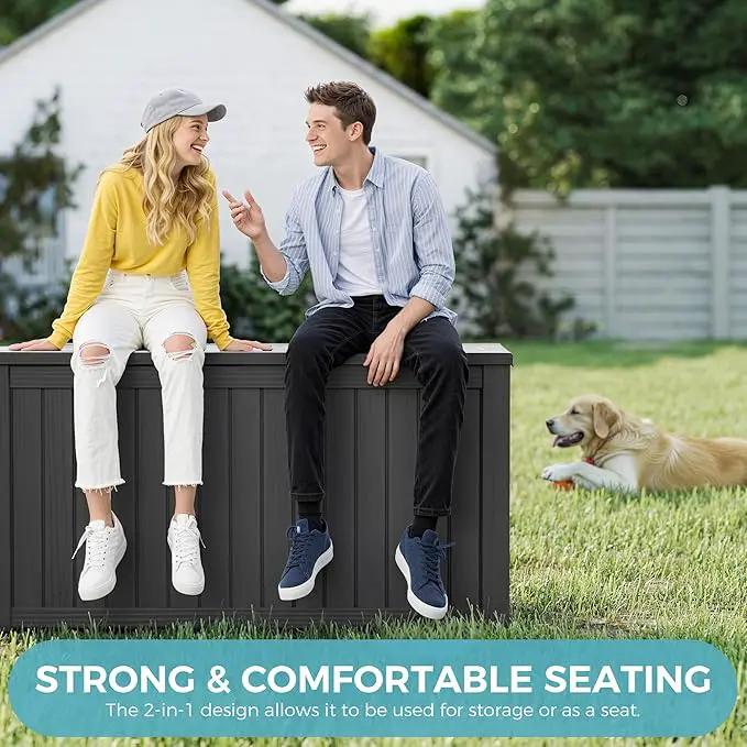 KAMABOKO Outdoor Storage Box, 150 Gallon Large Outdoor Resin Deck Box, Storage Waterproof Boxes Lockable Lid for Garden Tools, Pool Supplies, Patio Furniture and Cushions, Black by GreenHaven Gardens