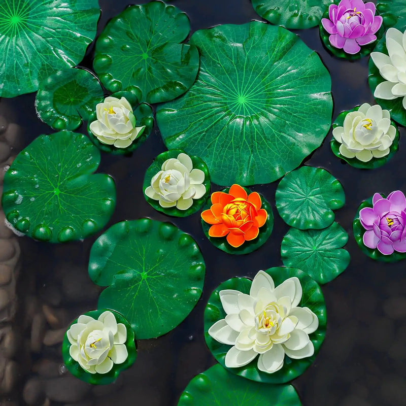 28 Pcs Realistic Lily Pads Leaves for Ponds, 4 Kinds Artificial Floating Foam Lotus Leaves, Water Lily Pads Foliage Pond Decor for Pond Pool Koi Fish Patio Aquarium by GreenHaven Gardens