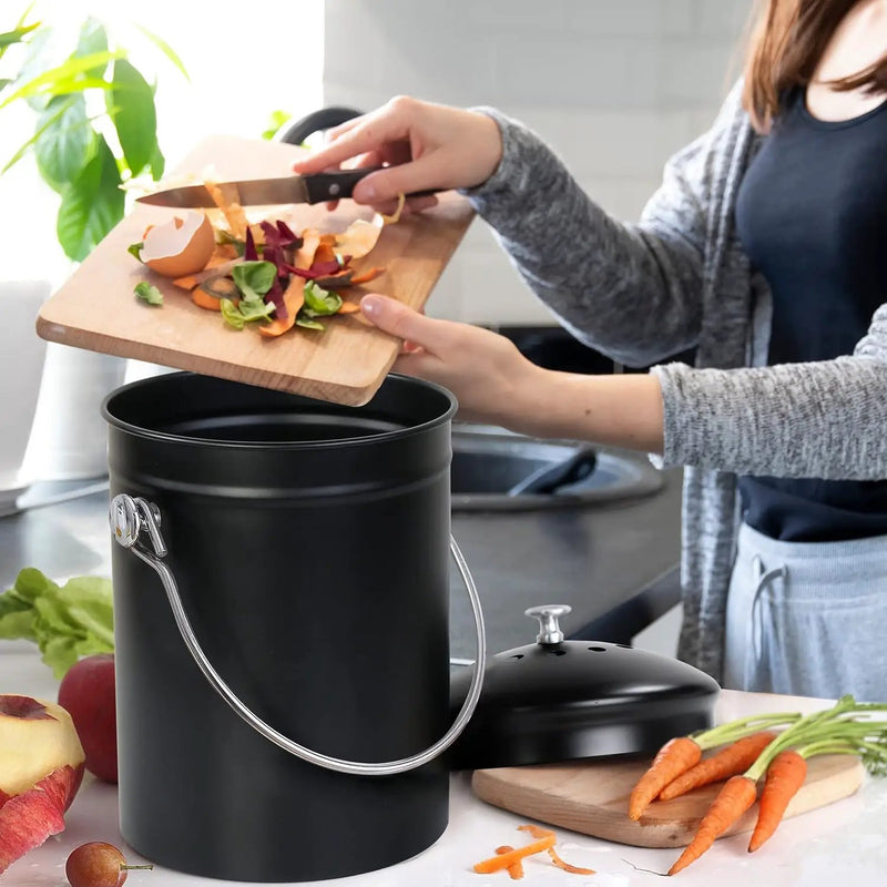 Utopia Kitchen Compost Bin for Kitchen Countertop, 1.3 Gallon Compost Bucket for Kitchen with Lid, Includes 1 Spare Charcoal Filter (Black) by GreenHaven Gardens