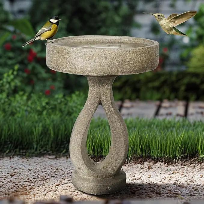 SKYFIRE 21.8”Birdbaths for The Garden Clearance -Concrete Modern Bird Bath for Outside, Yard Statue Decoration for Garden, Patio, Yard, Lawn -15.7”Dia X 21.8”H Contemporary Birdbath with Pedestal by GreenHaven Gardens