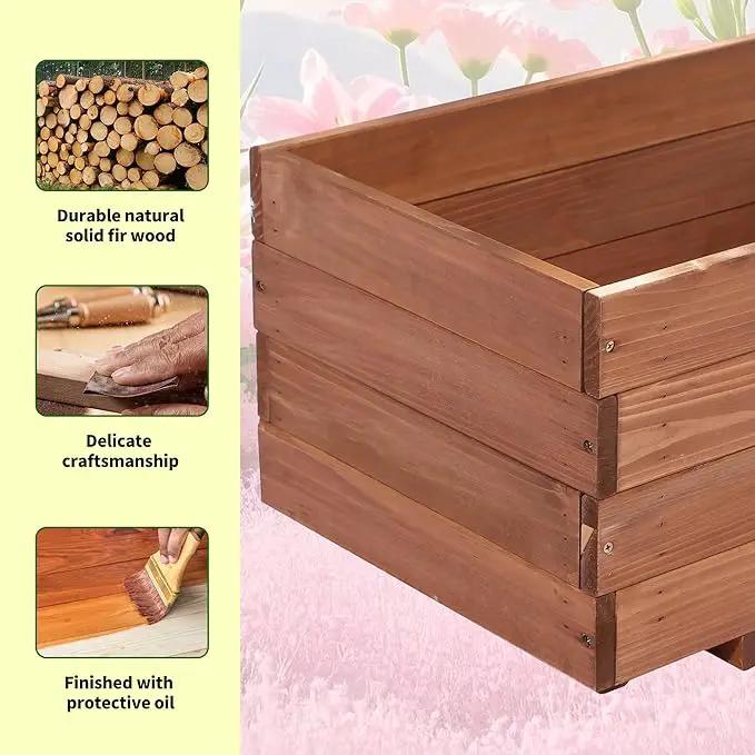 Wooden Raised Garden Bed Planter Box – Fir Wood Outdoor Vegetable, Herb & Flower Box with Drainage Holes – 31.5"x15.75"x12.6", Rot-Resistant, for Patio, Yard, Balcony by GreenHaven Gardens