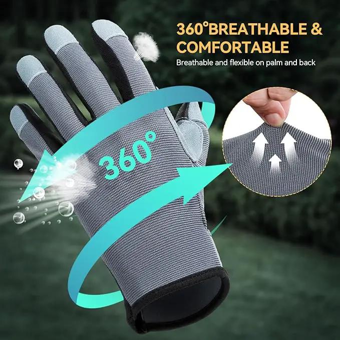 OZERO Women Leather Work Gloves: Touch Screen | Deerskin Garden Gloves with Grip | Ideal for Yard Work, Daily Tasks, Driving by GreenHaven Gardens